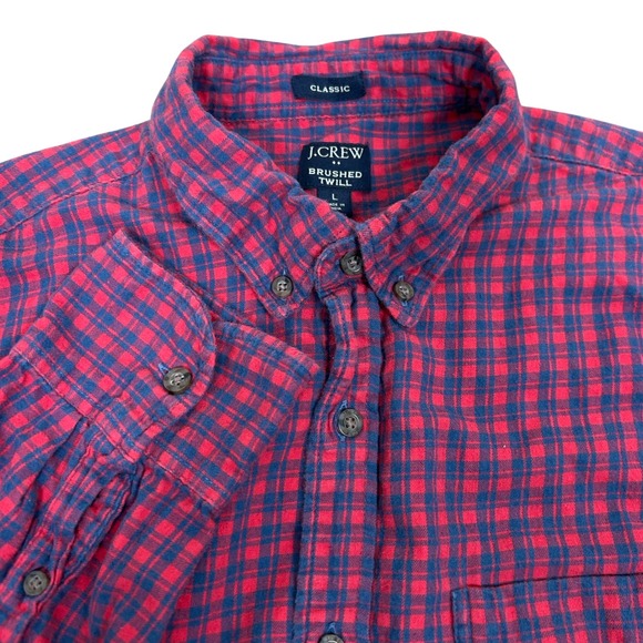 J. Crew Other - J.Crew Brushed Twill Plaid Button Down Shirt Red Navy Large Classic Fit Flannel